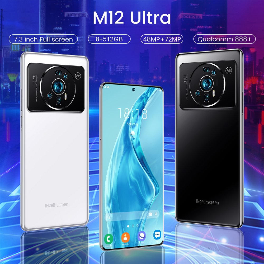 Foreign trade cross-border mobile phone network game video smartphone M12 8+512 large memory 7.3 inch large screen Android